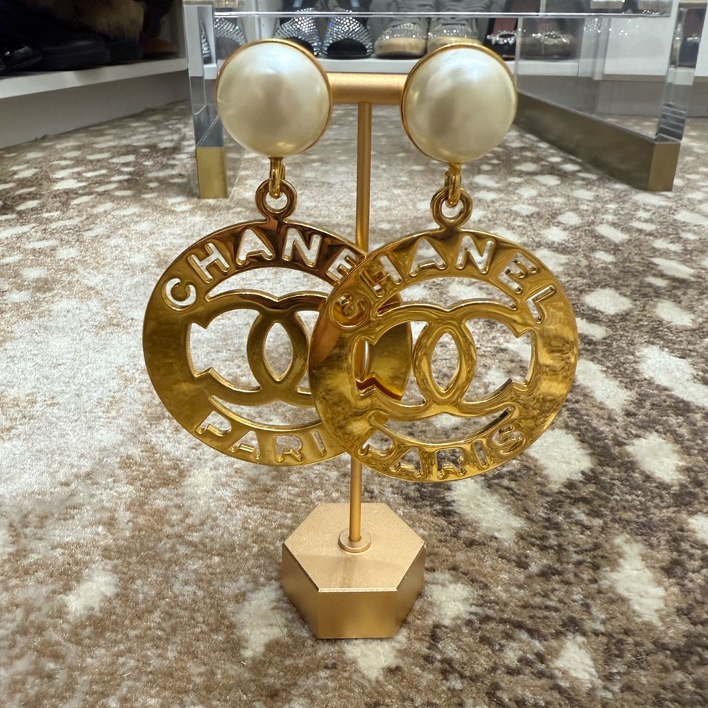 CHANEL Gold and Cream Statement Earrings